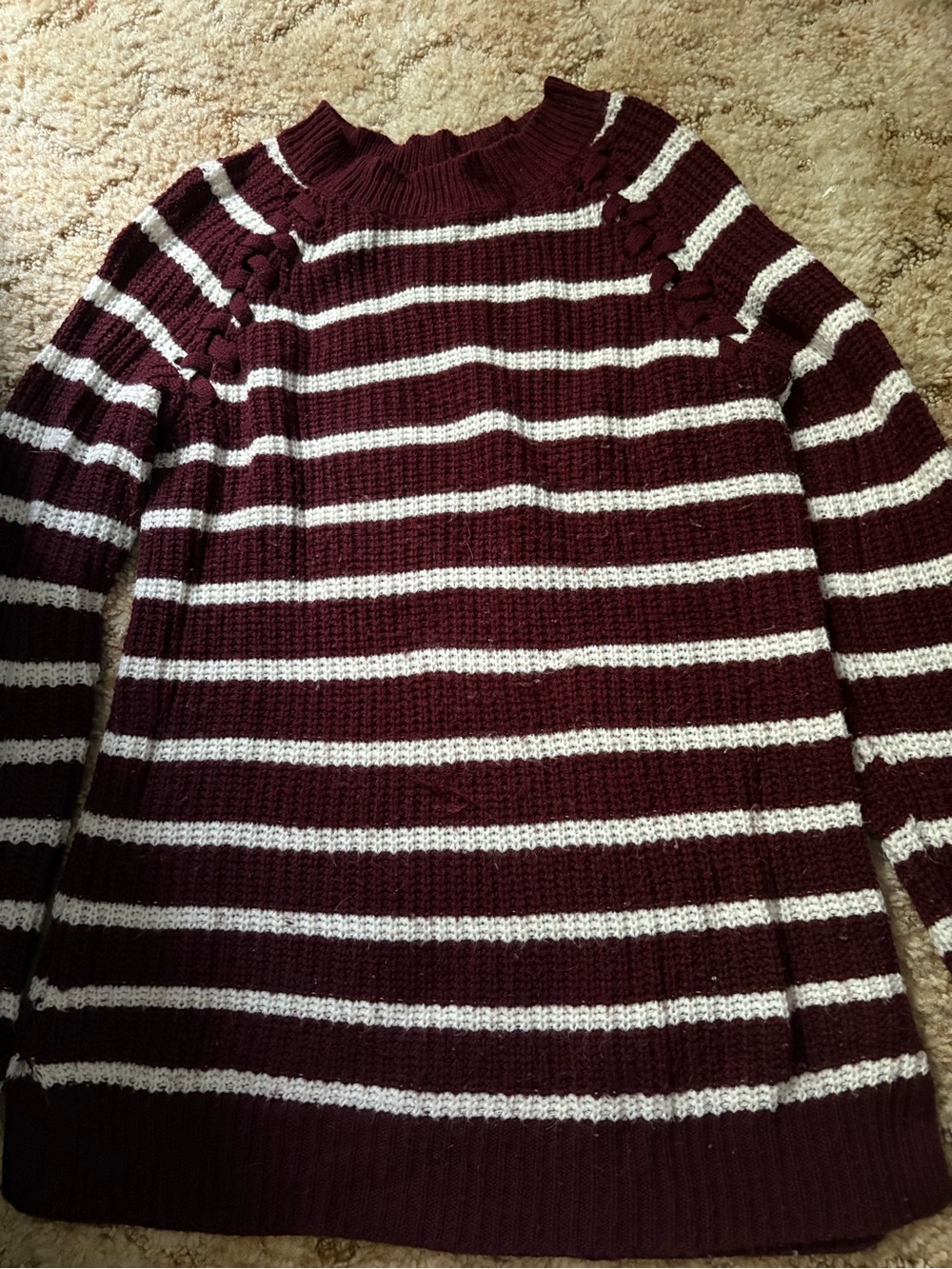 Striped Maroon and White Knit Sweater